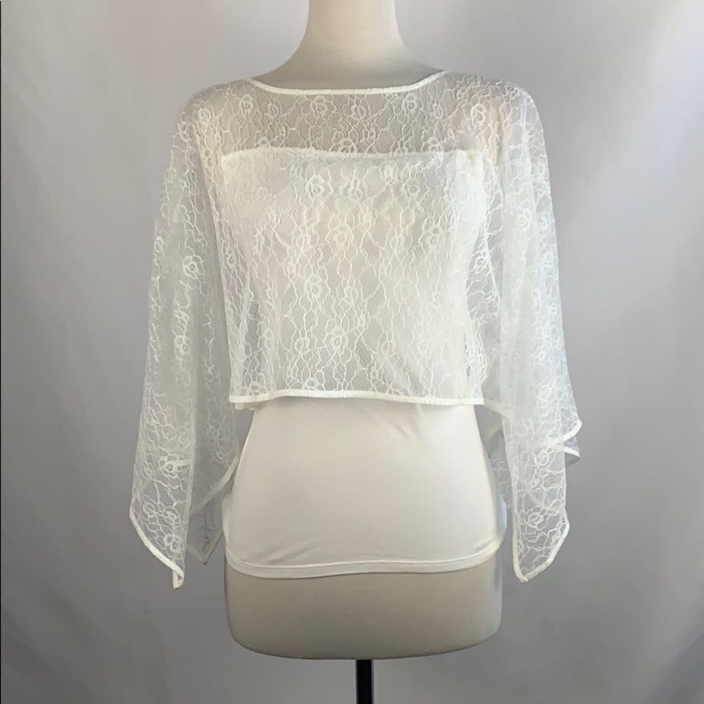 Ann Fontaine White Lace Overlay Top NEW